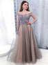 A Line Off the Shoulder Tulle Prom Dresses with Appliques LBQ1320